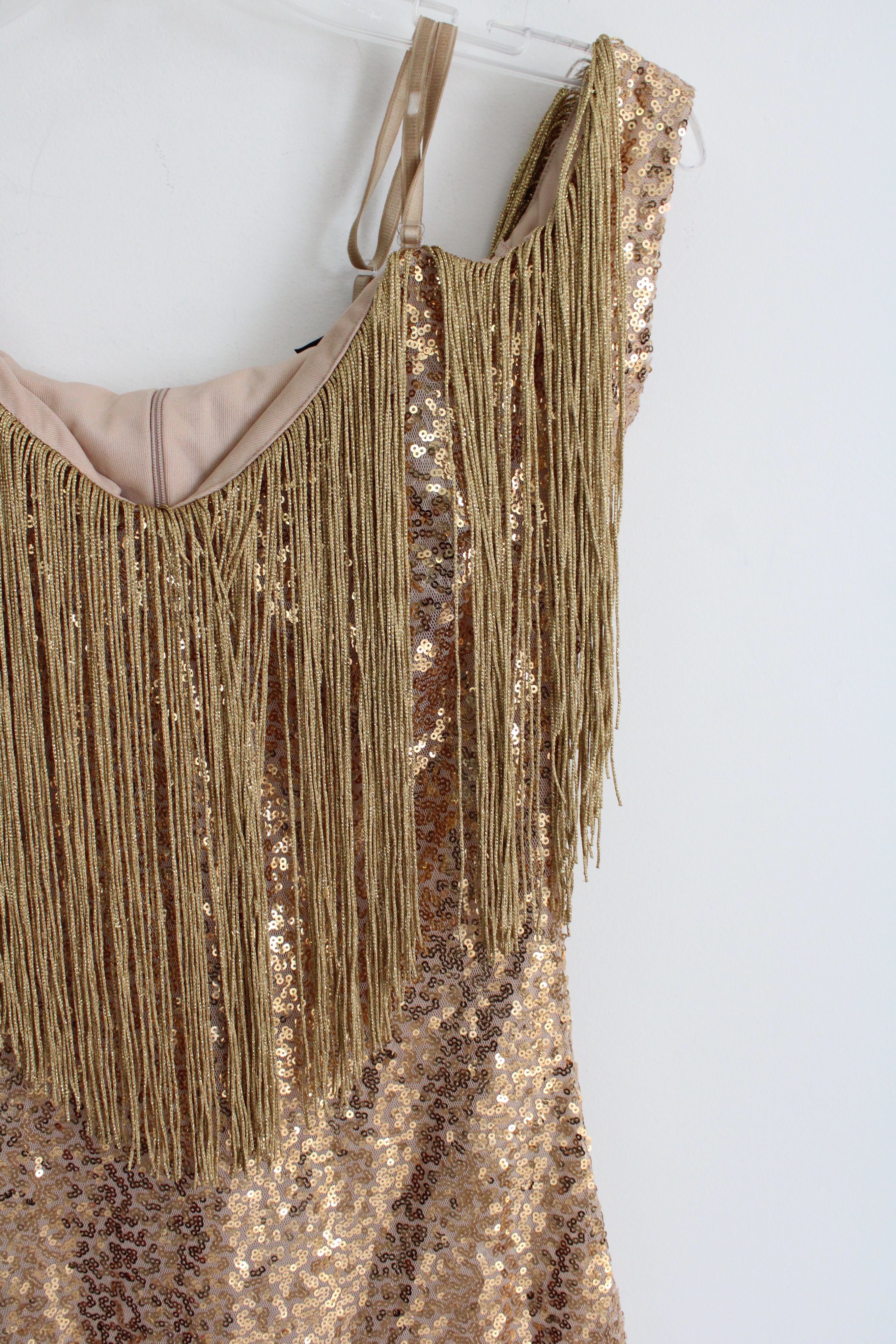 Flamingo Girl Fashion Gold Sequined Tassel Dress | S