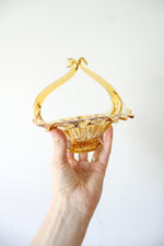 Vintage Italian Art Glass Amber Stretch Glass Sun Flower Basket