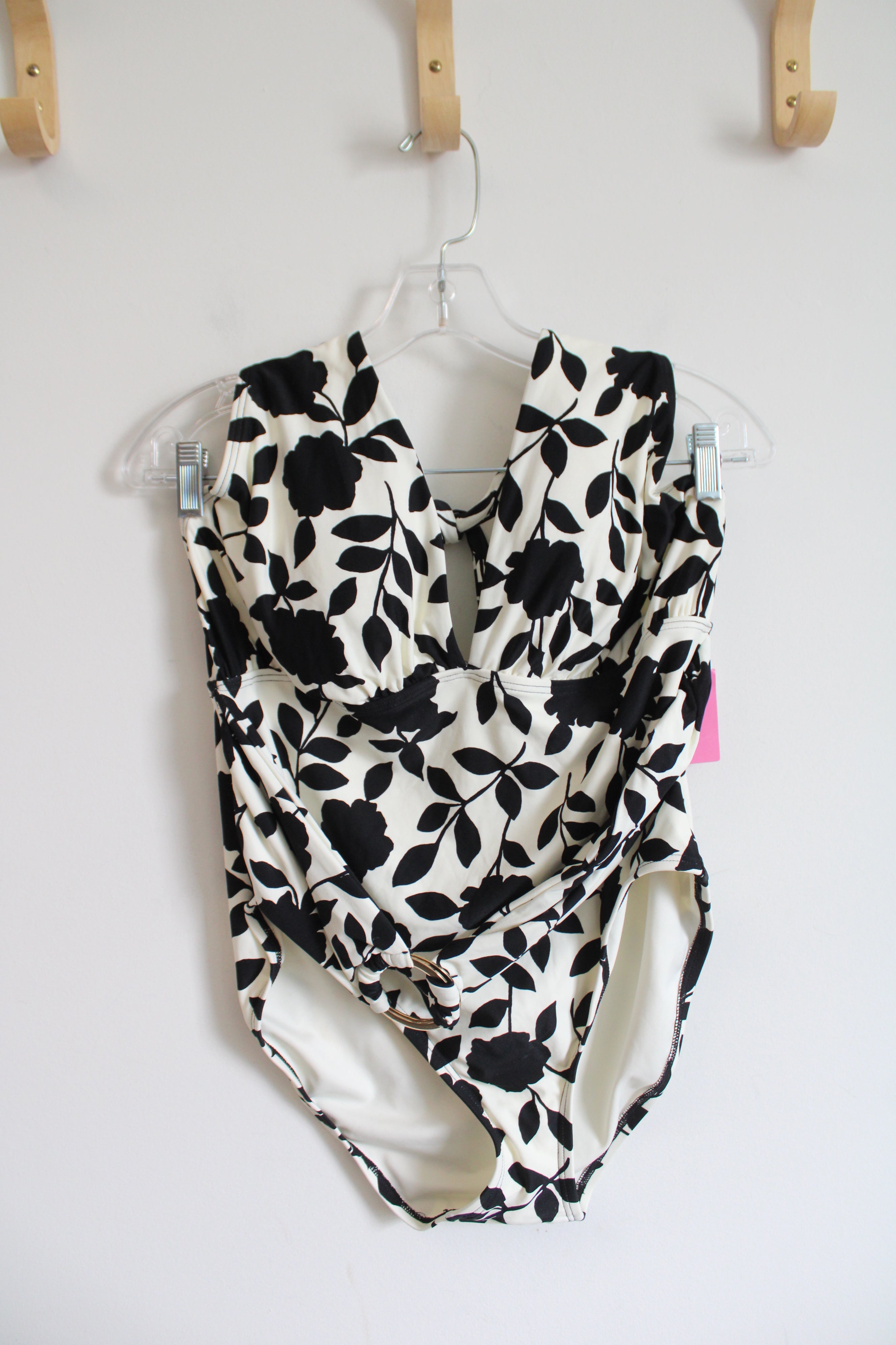 NEW Kate Spade Cream & Black Floral Halter Neck One Piece Swimsuit | XL