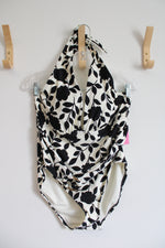 NEW Kate Spade Cream & Black Floral Halter Neck One Piece Swimsuit | XL