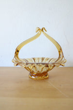Vintage Italian Art Glass Amber Stretch Glass Sun Flower Basket