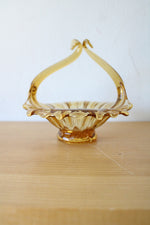 Vintage Italian Art Glass Amber Stretch Glass Sun Flower Basket