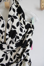 NEW Kate Spade Cream & Black Floral Halter Neck One Piece Swimsuit | XL