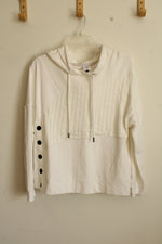 Cabi White Knit Mixed Texture Long-sleeved Pullover Hoodie | M
