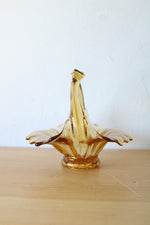 Vintage Italian Art Glass Amber Stretch Glass Sun Flower Basket