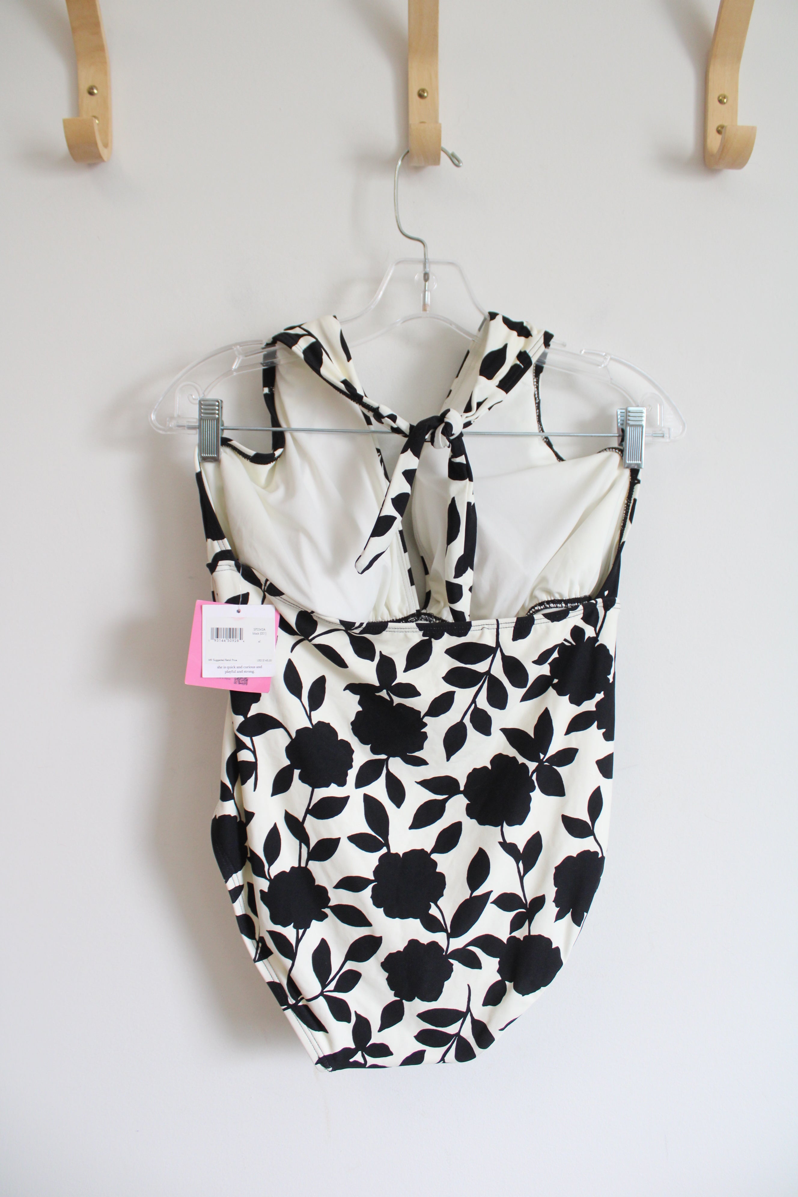 NEW Kate Spade Cream & Black Floral Halter Neck One Piece Swimsuit | XL