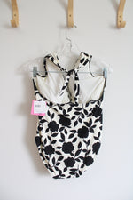 NEW Kate Spade Cream & Black Floral Halter Neck One Piece Swimsuit | XL