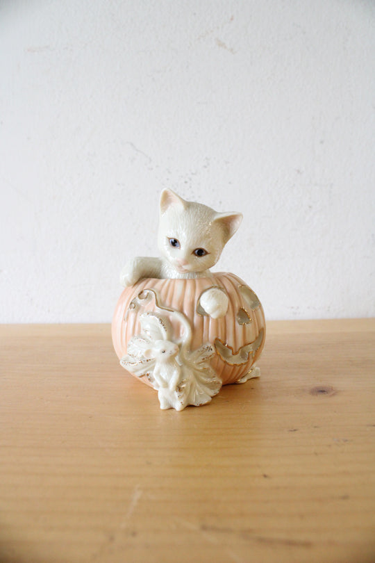 Lenox Halloween Cat In Pumpkin & Mouse Figurine