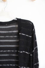 Black & Gray Knit Striped Cardigan | L