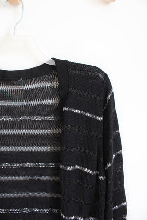 Black & Gray Knit Striped Cardigan | L