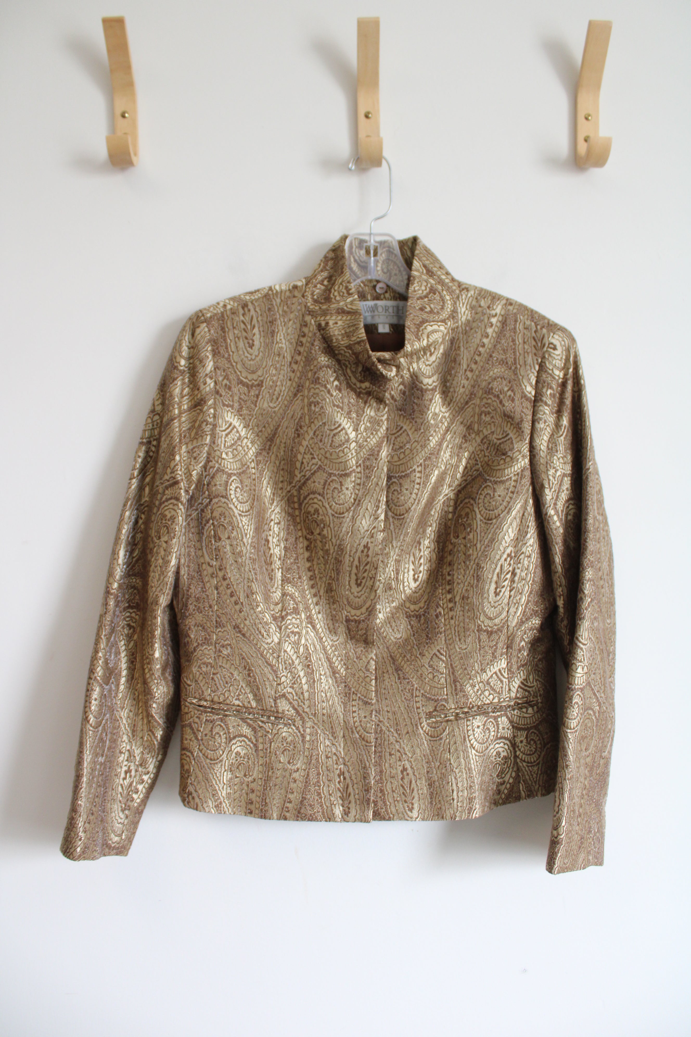 Worth Brown & Gold Shimmer Patterned Wool Blend Jacket | 10