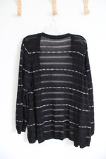 Black & Gray Knit Striped Cardigan | L