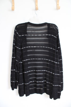 Black & Gray Knit Striped Cardigan | L