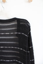 Black & Gray Knit Striped Cardigan | L
