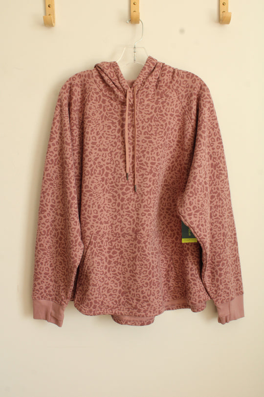 NEW Tek Gear Color Pink Leopard Print Ultrasoft Fleece Hoodie | 2XL