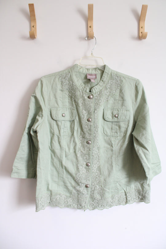 Chico's Mint Green Lace Linen Blend Lightweight Jacket | 3 (XL)