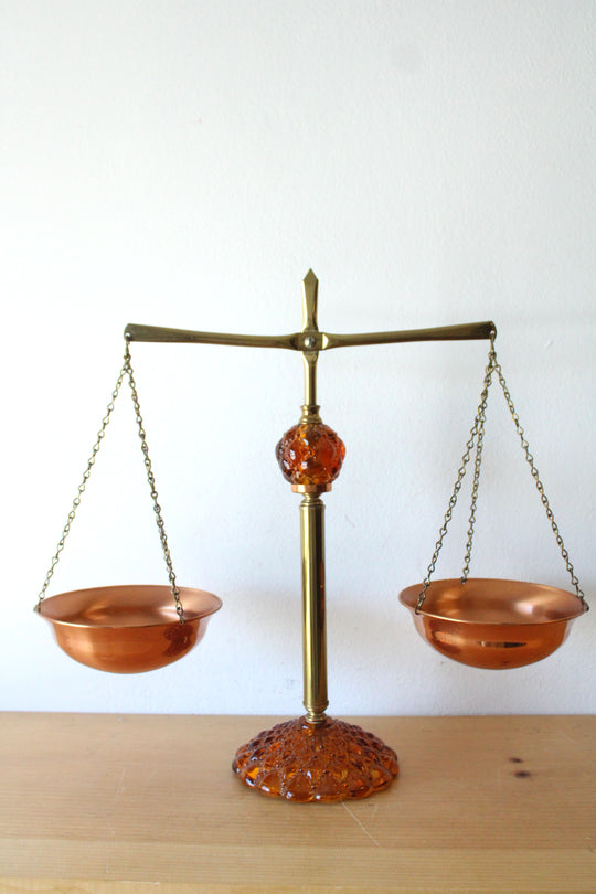 Princess House Amber Glass & Copper Scales of Justice