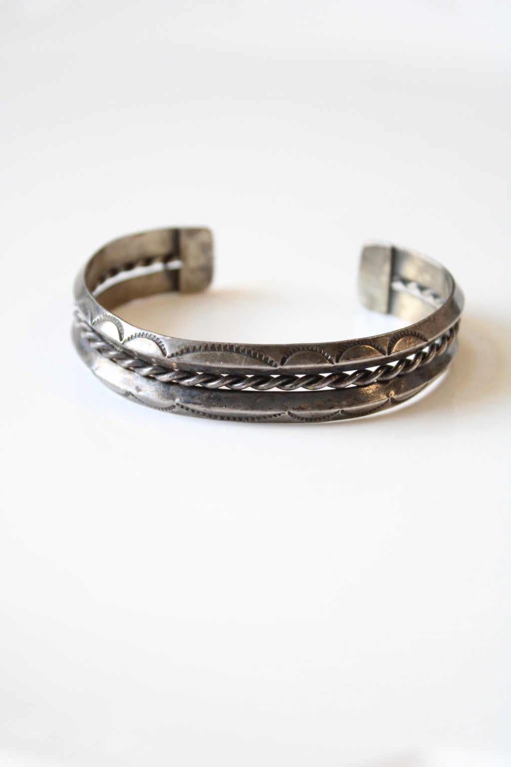 Vintage Navajo Silver Rope Cuff Bracelet
