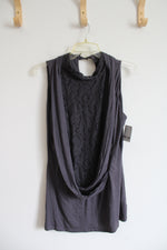 NEW Kay Celine Gray Lace Cowl Neck Sleeveless Top | L