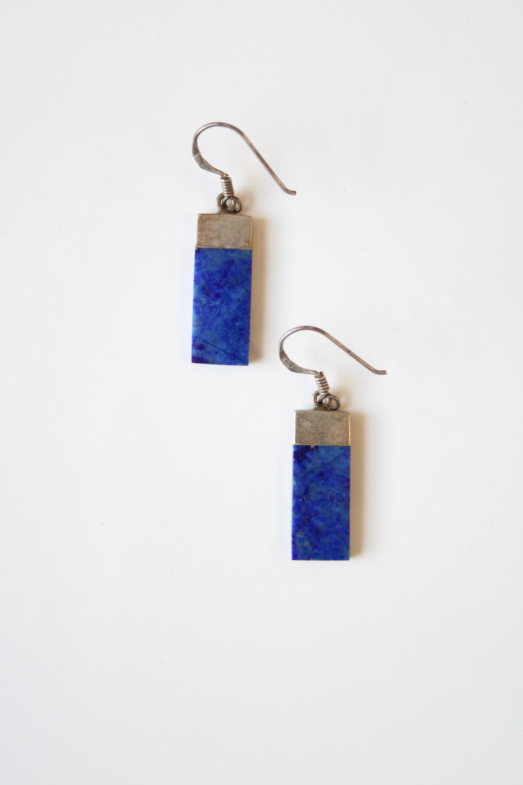 Vintage Lapis Lazuli Rectangle Dangle Earrings