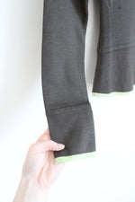 By Artisan Olive Green With Lime Green Trim And Floral Knit Buttons Collared Long Sleeve Peplum Top | S
