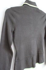 By Artisan Olive Green With Lime Green Trim And Floral Knit Buttons Collared Long Sleeve Peplum Top | S