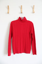 Lands' End Red Cable Neck Turtleneck Top | M