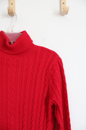 Lands' End Red Cable Neck Turtleneck Top | M