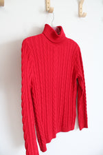 Lands' End Red Cable Neck Turtleneck Top | M