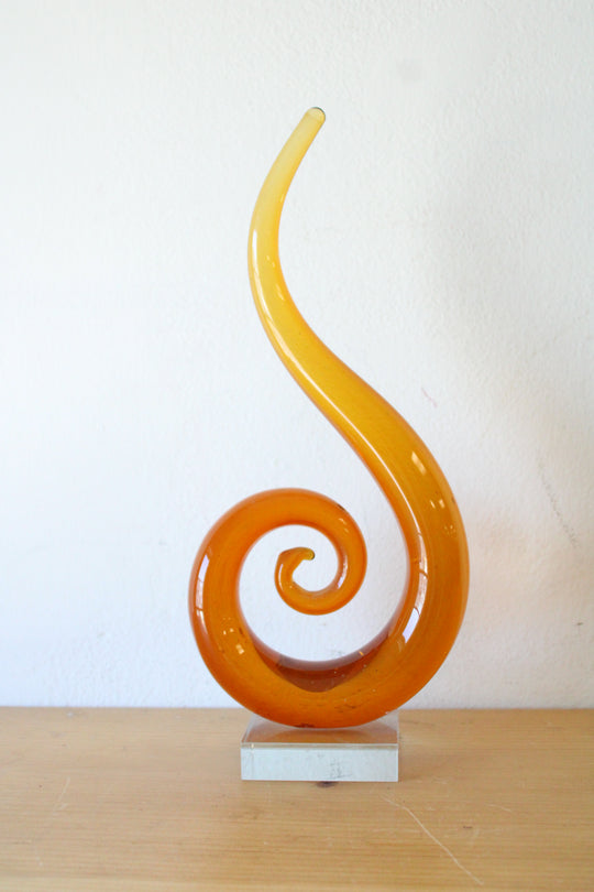 Murano Amber Glassware Twisted Swirl Abstract Sculpture