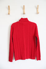 Lands' End Red Cable Neck Turtleneck Top | M