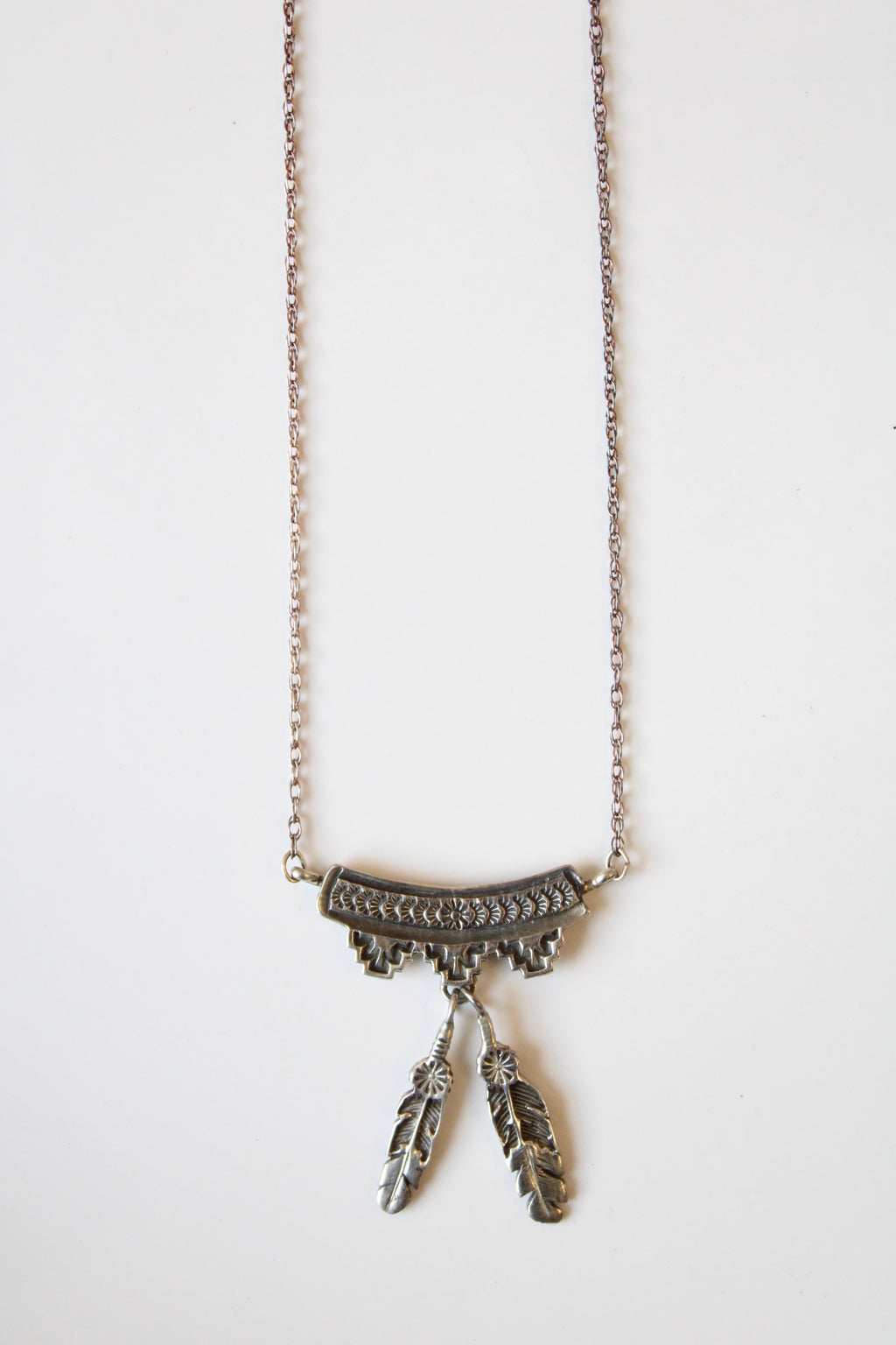Vintage Sterling Silver Feather Charm Necklace
