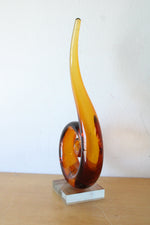 Murano Amber Glassware Twisted Swirl Abstract Sculpture