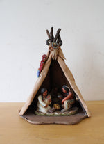 Native American Family Teepee Folk Art Sculpture