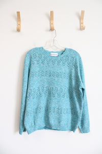 Alfred Dunner Blue Scalloped Neck Sweater | L
