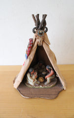 Native American Family Teepee Folk Art Sculpture