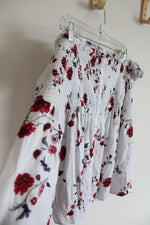 Torrid Blue & White Striped Red Floral Ruched Off The Shoulder Top | 00