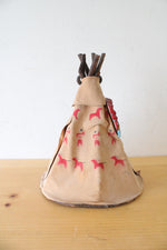 Native American Family Teepee Folk Art Sculpture