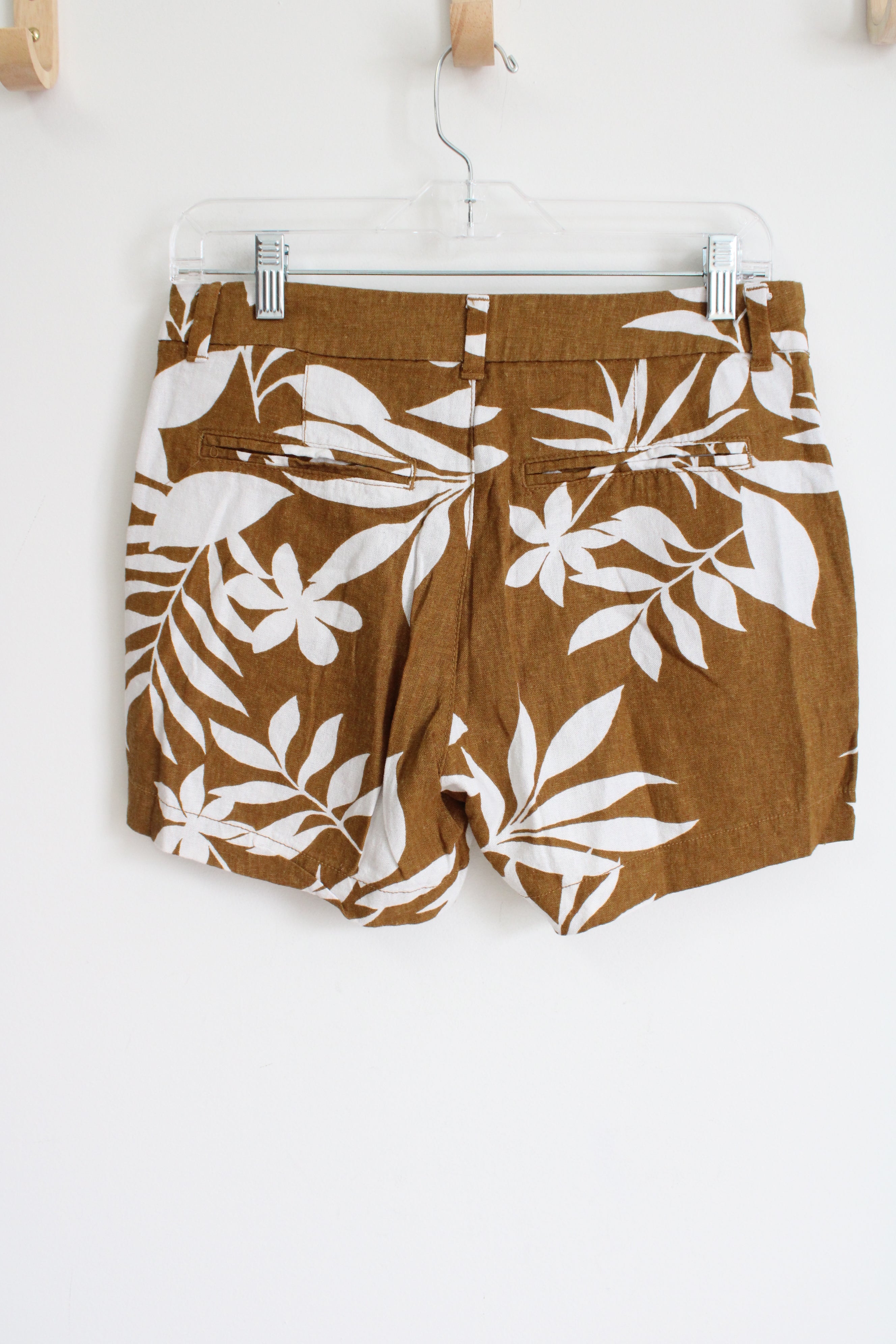 Old Navy Everyday Short Mustard Yellow Tropical Linen Blend Shorts | 2