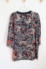 NEW Ulla Popken Navy Blue And Orange 3/4 Sleeve Button Front Top | XL