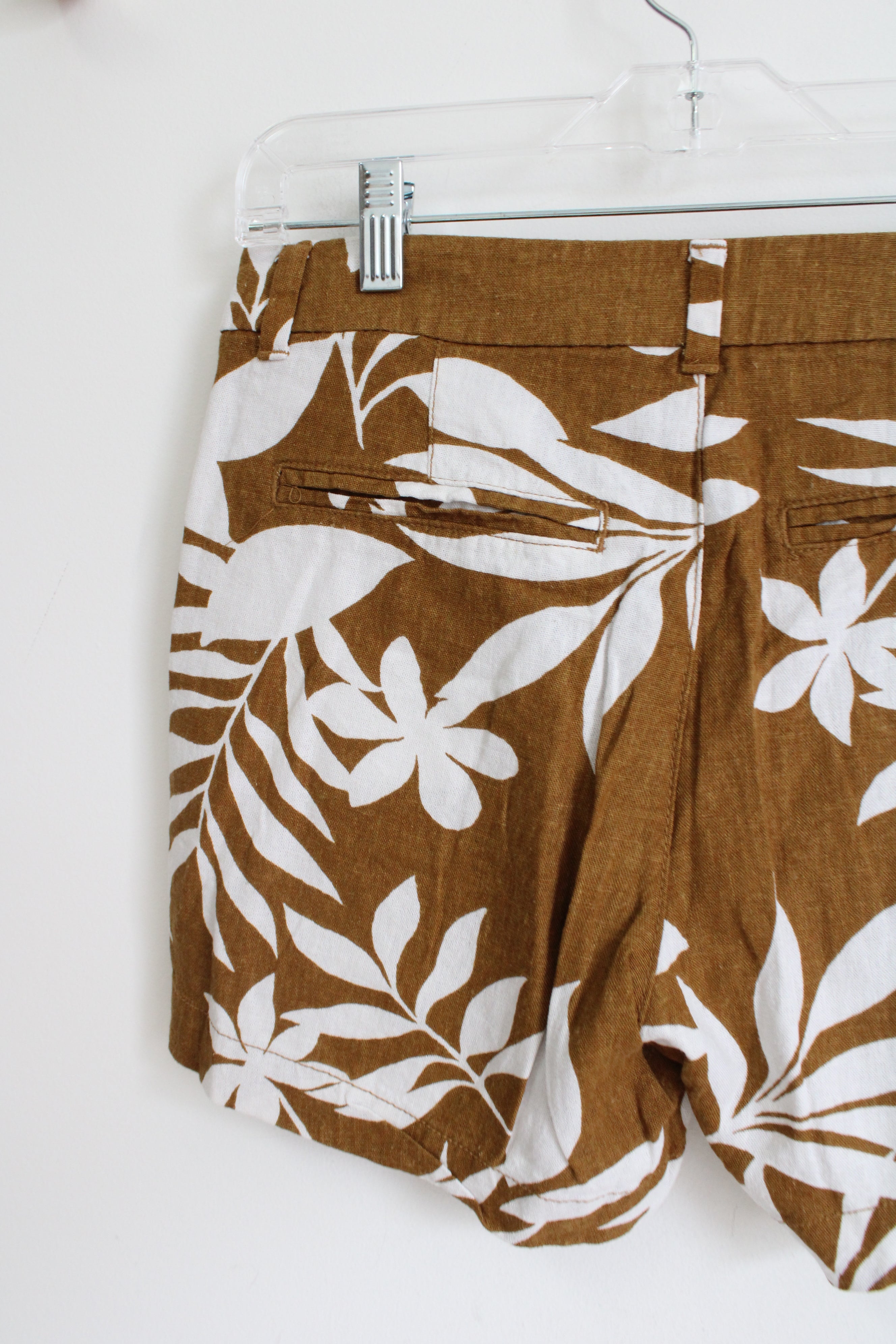 Old Navy Everyday Short Mustard Yellow Tropical Linen Blend Shorts | 2