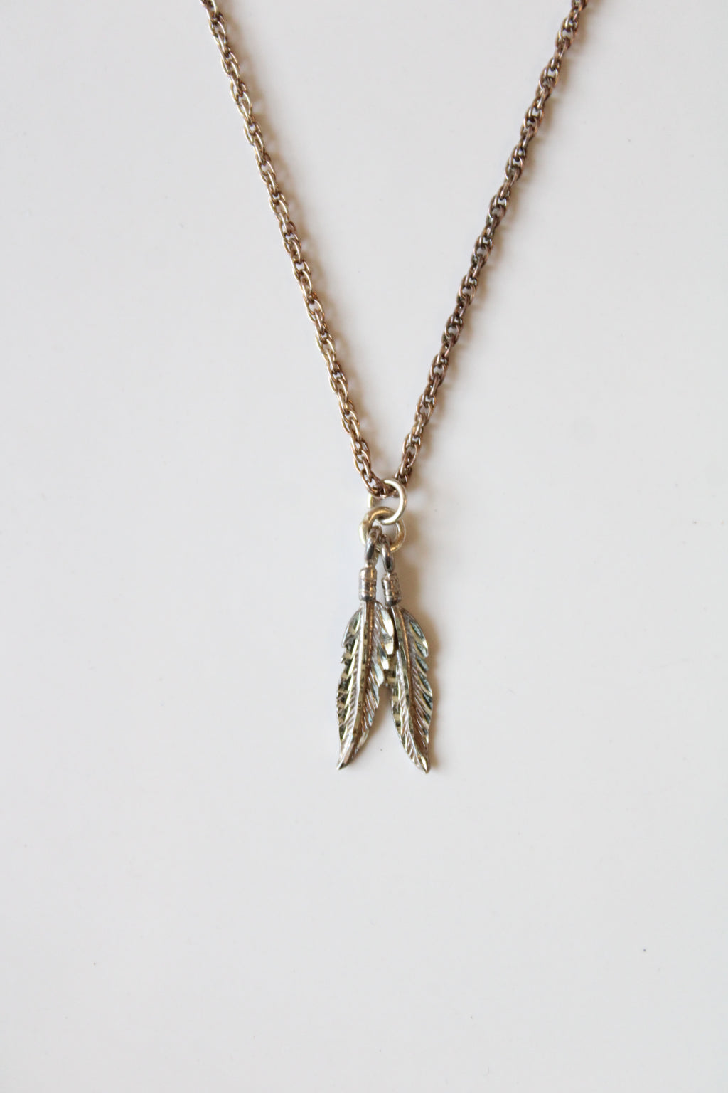 Sterling Silver Double Feather Pendant Necklace