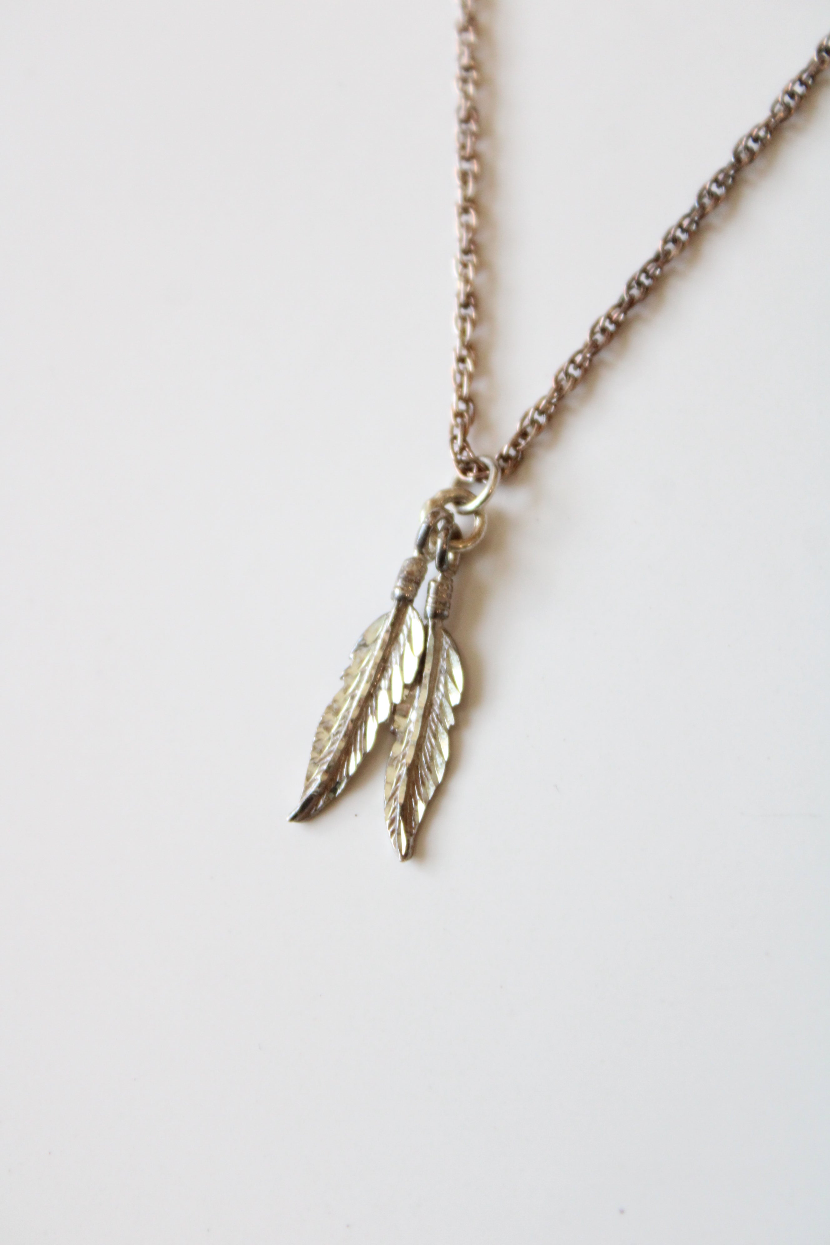 Sterling Silver Double Feather Pendant Necklace