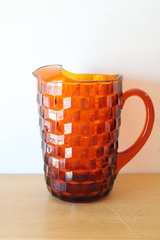 Vintage Indiana Glass Amber Cubist Pitcher