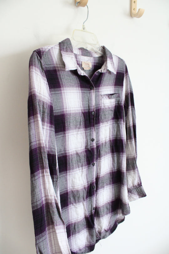 Boston Traders Purple & White Plaid Button Down Top | S