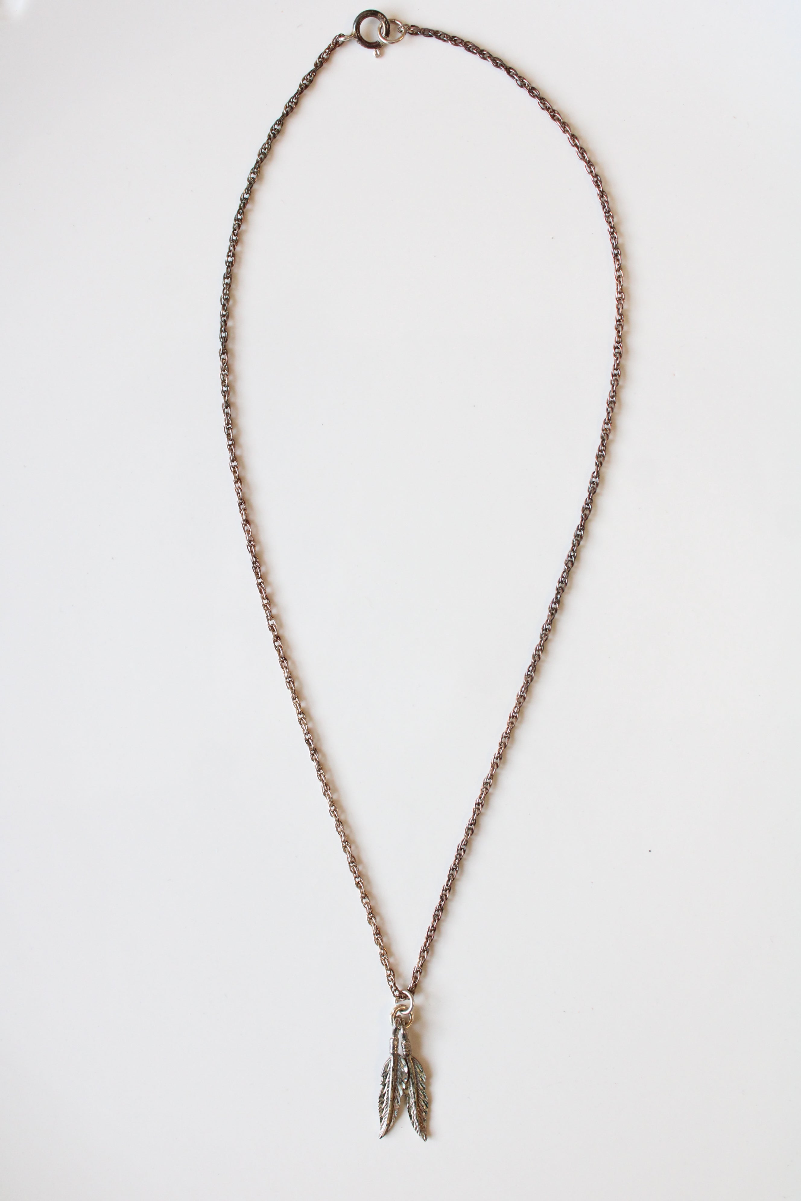 Sterling Silver Double Feather Pendant Necklace