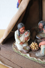 Native American Family Teepee Folk Art Sculpture
