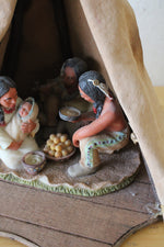 Native American Family Teepee Folk Art Sculpture
