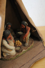 Native American Family Teepee Folk Art Sculpture