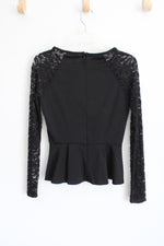 NEW One Clothing Black Lace Peplum Top | S